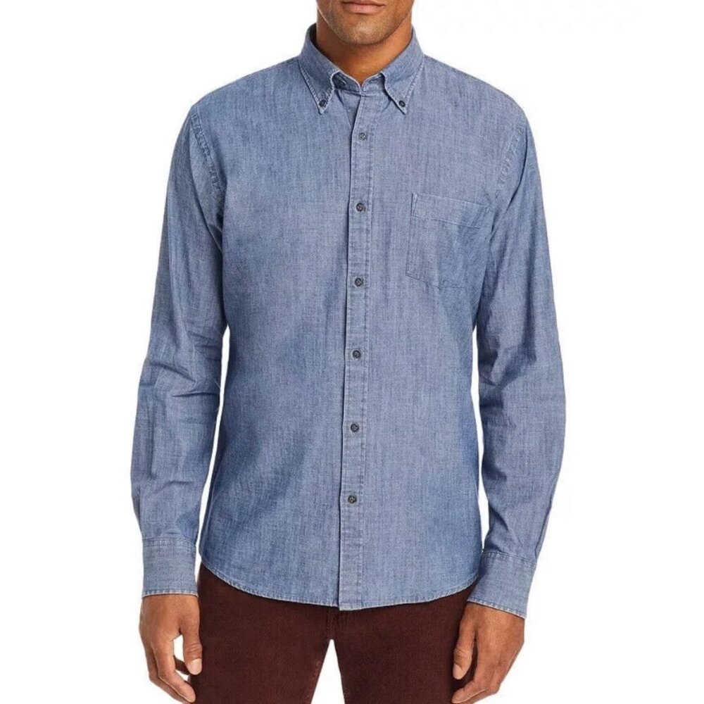 Peter Millar XL Tamworth Cotton Stretch Chambray Button Down Shirt Indigo Blue